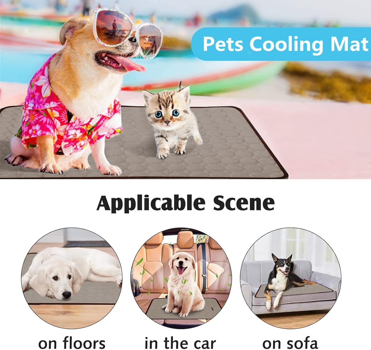 Dog Cooling Mat, Cooling Mat for Dogs and Cats, Portable & Washable Summer Self Cooling Pads, Super Absorbent Ice Pet Cool Pad (22IN28IN, Coffee)