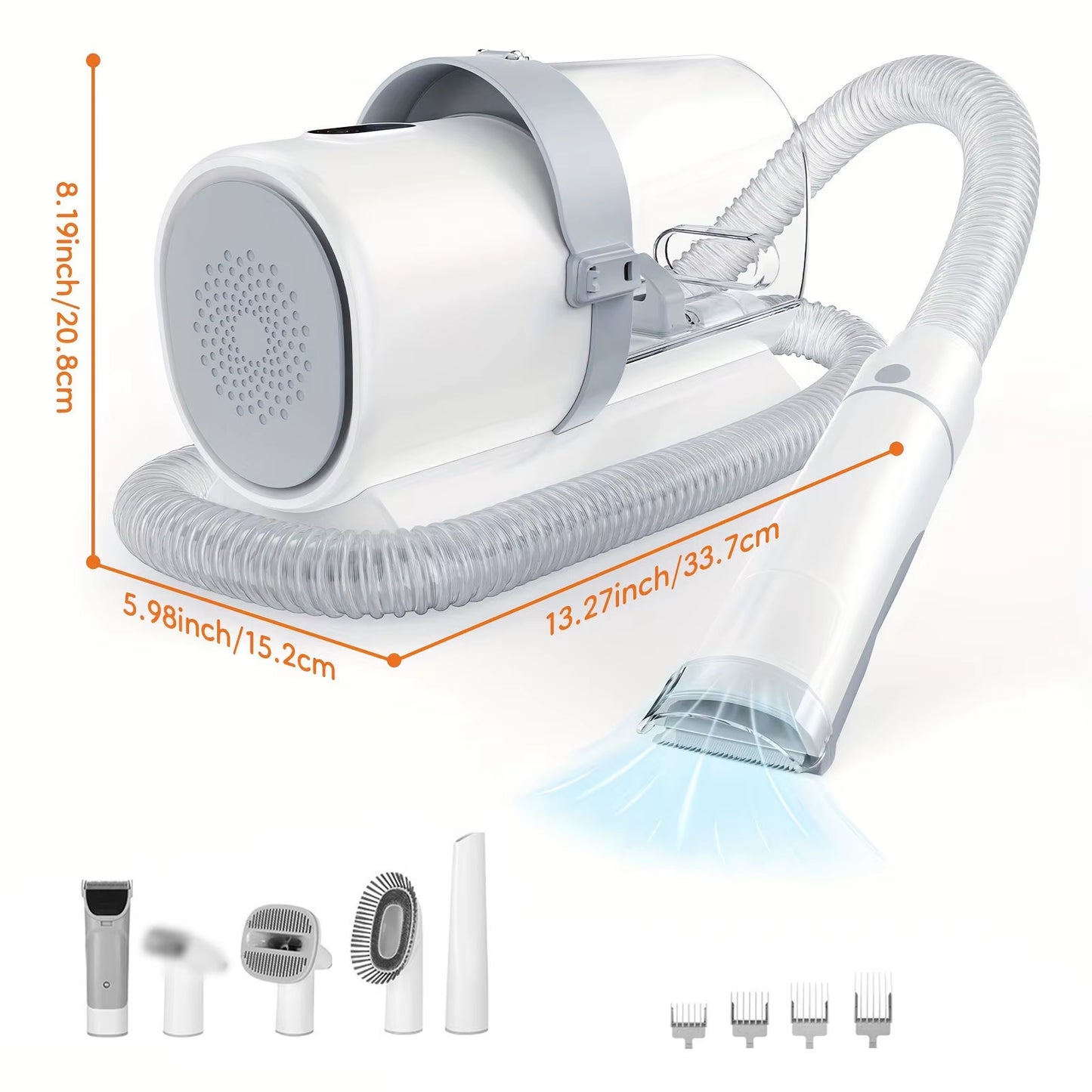 5-In-1 Dog Grooming Vacuum Kit Strong Pet Hair Removal Professional Clippers 6 Guide Combs Pet Grooming Tools for Dogs Cats