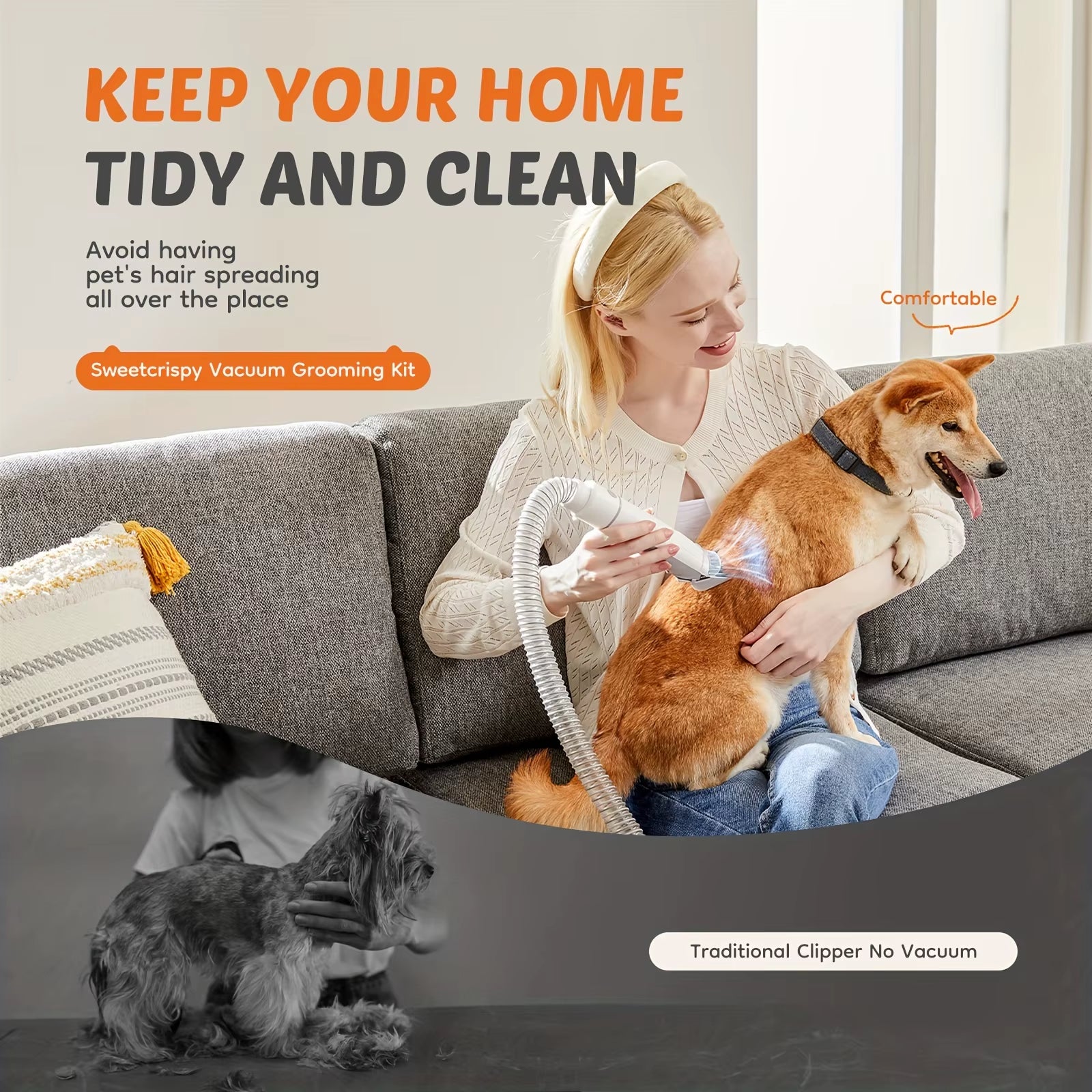 5-In-1 Dog Grooming Vacuum Kit Strong Pet Hair Removal Professional Clippers 6 Guide Combs Pet Grooming Tools for Dogs Cats