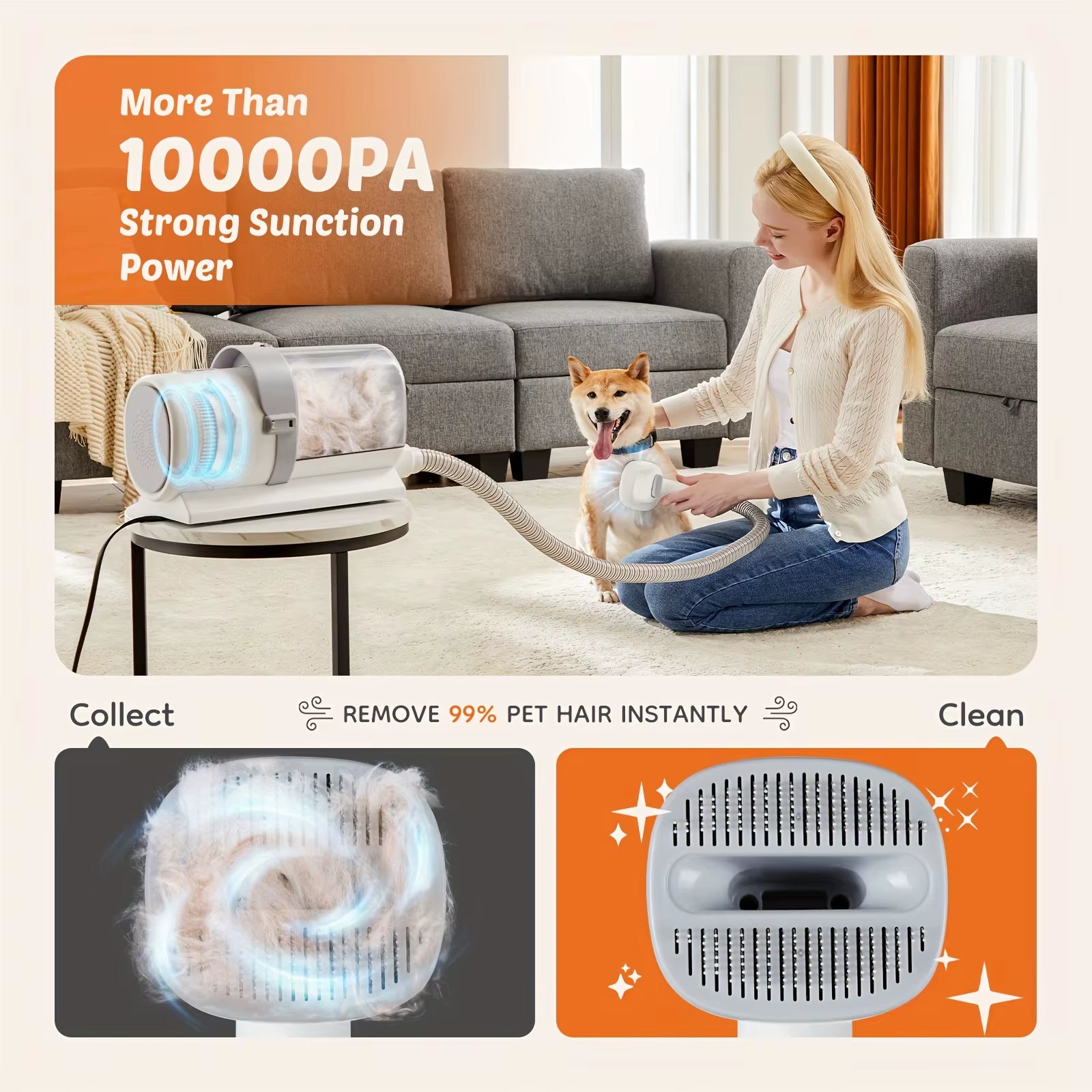 5-In-1 Dog Grooming Vacuum Kit Strong Pet Hair Removal Professional Clippers 6 Guide Combs Pet Grooming Tools for Dogs Cats