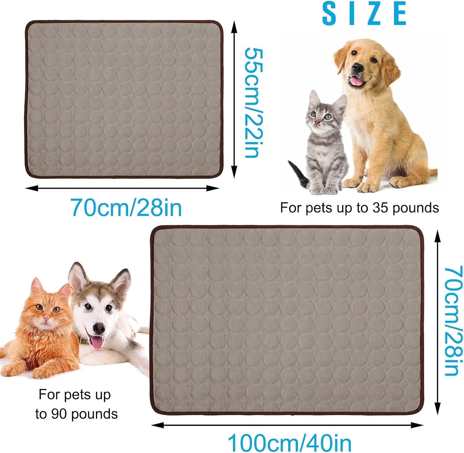 Dog Cooling Mat, Cooling Mat for Dogs and Cats, Portable & Washable Summer Self Cooling Pads, Super Absorbent Ice Pet Cool Pad (22IN28IN, Coffee)