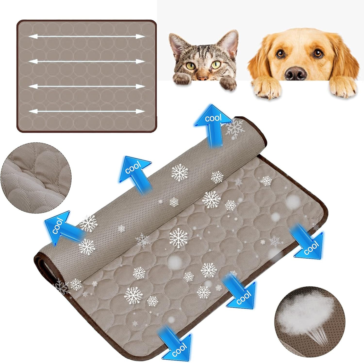 Dog Cooling Mat, Cooling Mat for Dogs and Cats, Portable & Washable Summer Self Cooling Pads, Super Absorbent Ice Pet Cool Pad (22IN28IN, Coffee)